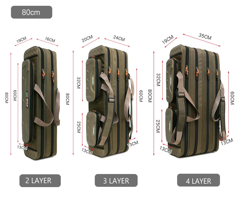 Multifunctional Hard Spinning Fishing Rod Bag 2/3/4 Layers 80CM-130CM Fishing Tackle Bags 1680D Oxford Reel Gear Storage Case