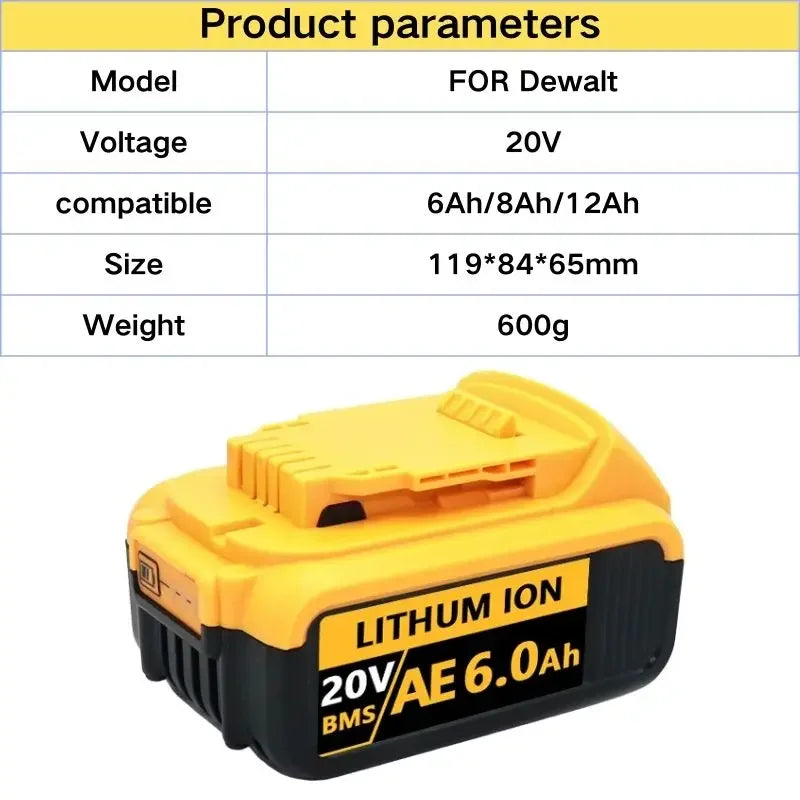 DCB200 20V  Battery Compatible with dewalt power Tools 18V 12Ah rechargeable electric tool Lithium batteries 20V 18Volt 18v 12Ah