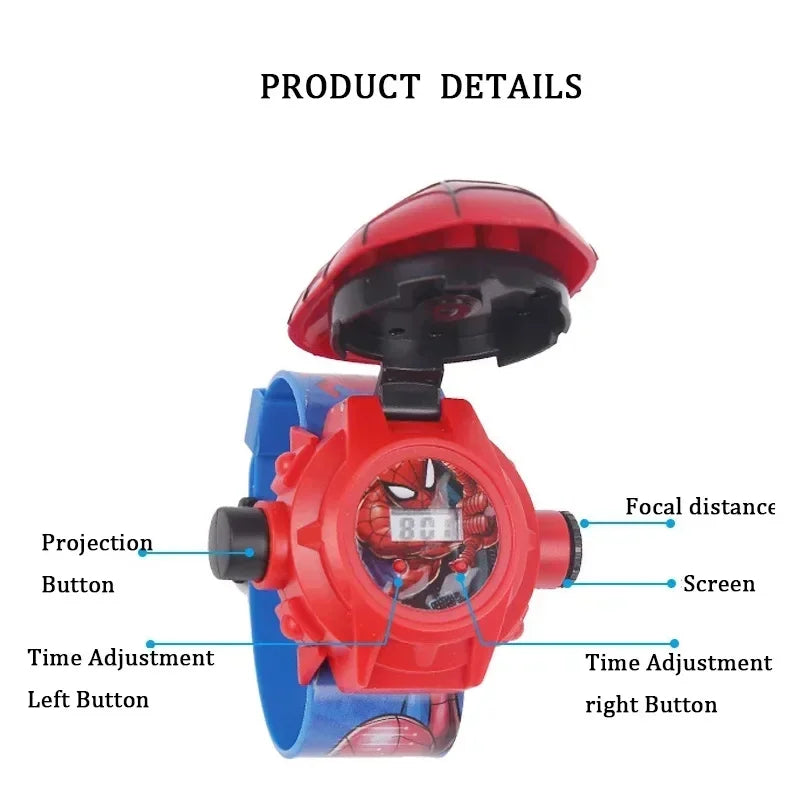 Dinosaur Toy Watch 3D Projection Pattern Action Figures Electronic Watch Children Flip Cover Cartoon Spiderman Glow Wrist Watch