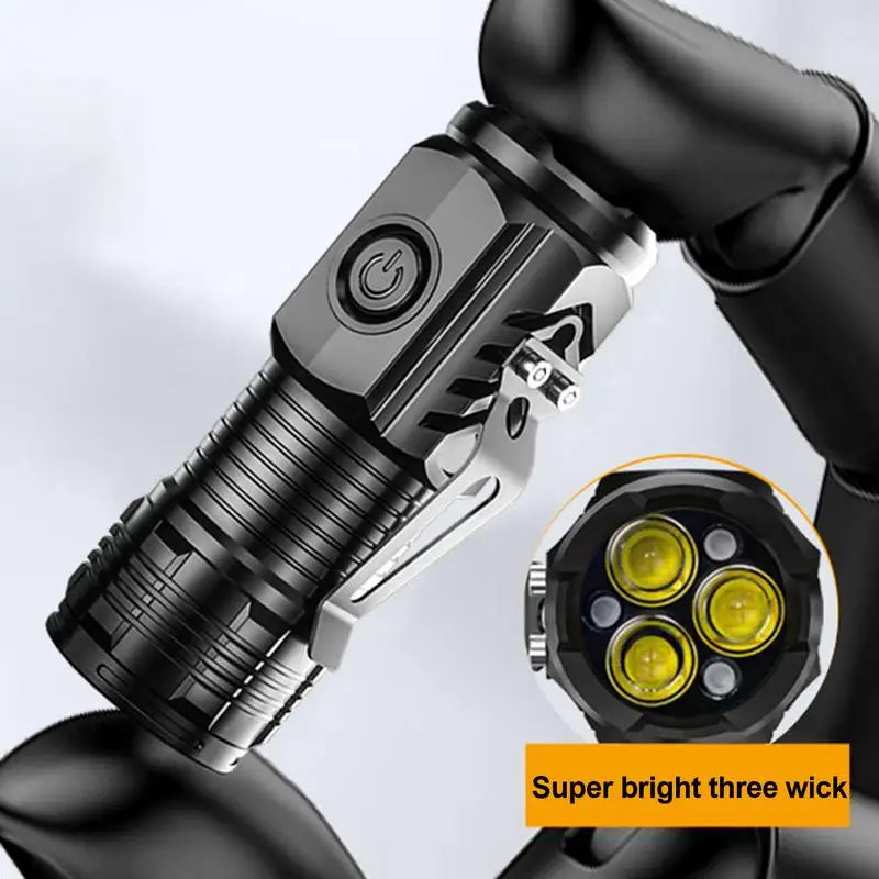 Three-Eyed Small Flashlight Strong Light Type-C Rechargeable Flashlight Super Bright Outdoor Lighting Flash Lights Long-Range