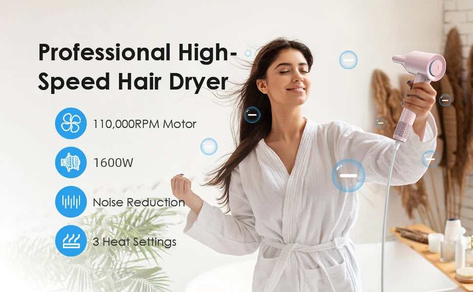 ABIR Hair Dryer ,High Speed,Smart Temperature Control,Magnetic Nozzle,Low Noise,Professional Hair Care Quick Dry Negative Ions