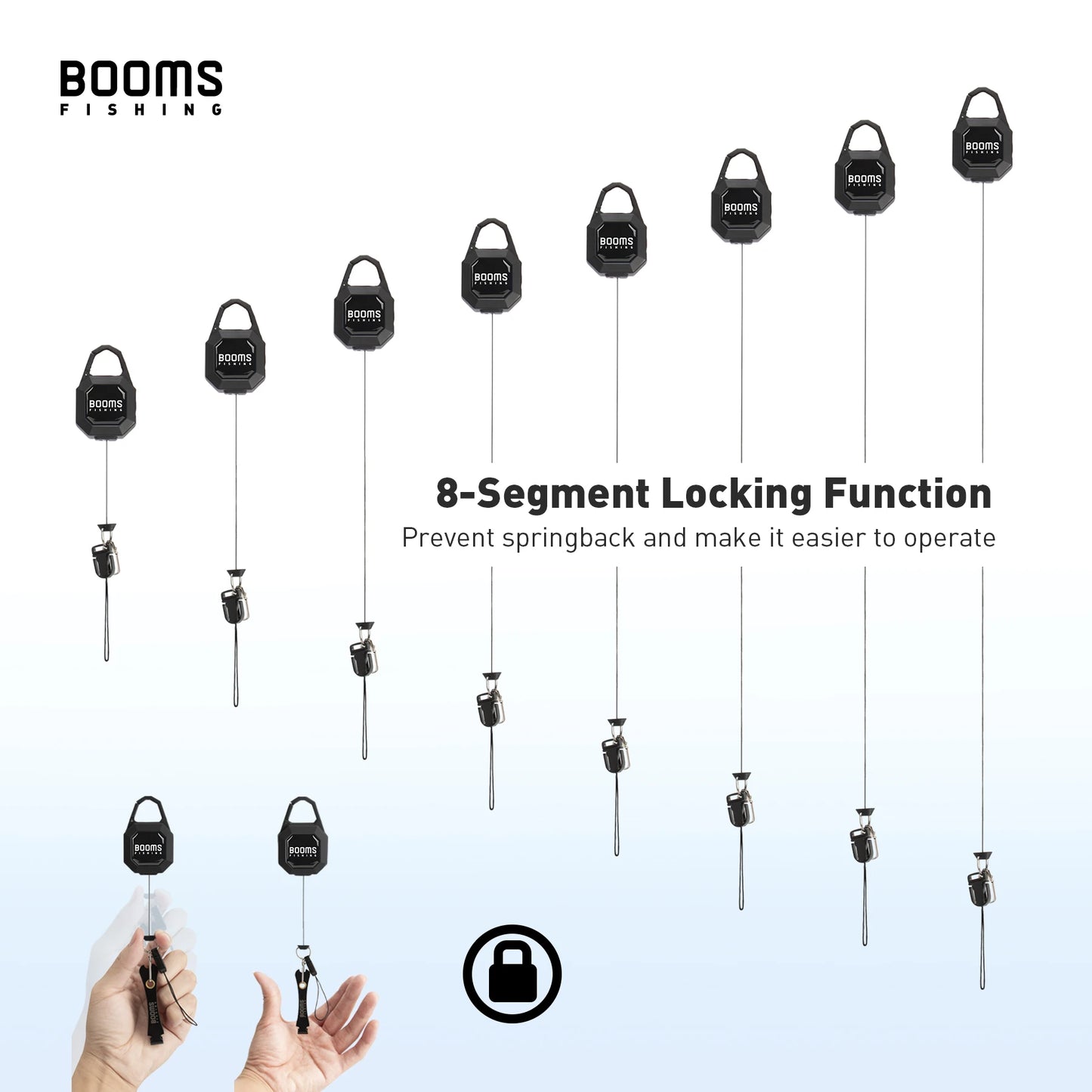 Booms Fishing RG4 2pcs Fly Fishing Tool Retractor Locking Gear Tether Heavy Duty Keychain Dadge Retractable Cord Accessorie