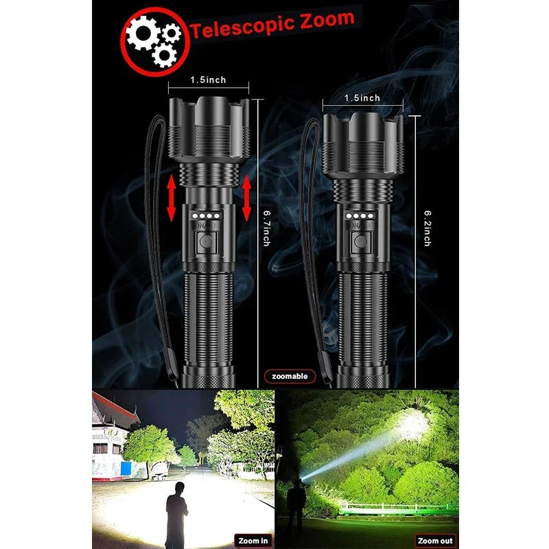 Super Bright LED Flashlight Rechargeable High Quality P70.2 P50 Tactical Hunting Torch Usb Zoomable Lantern By 18650 Battery