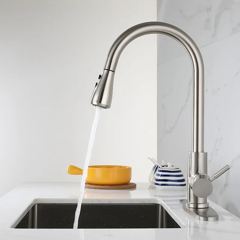 Tapware Removable hot sink Kitchen Flexible faucet with pull down sprayer mixer Black  korea type gourmet single lever stream