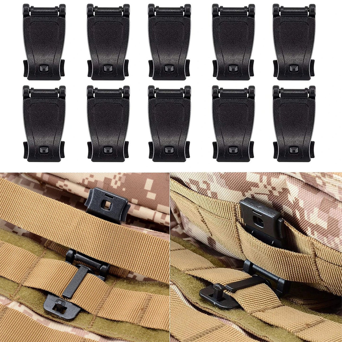 30Pcs Molle Attachments Kit Tactical D-Ring Grimloc Locking Gear Clip Web Dominator Elastic Strings Buckle for 1" Molle Webbing