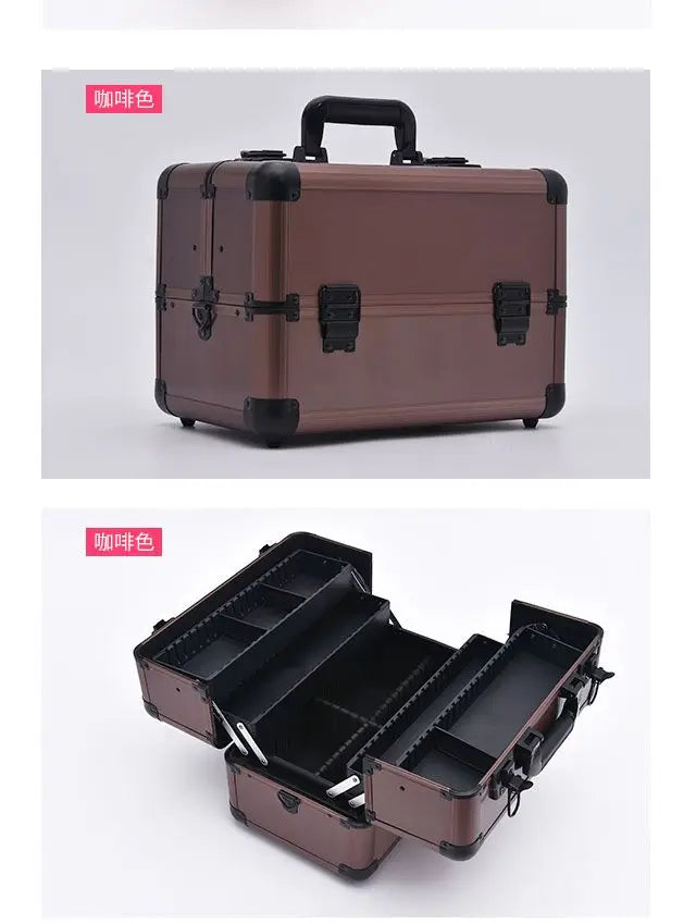 2024 New Professional Makeup Box Aluminum Alloy Make Up Organizer Women Cosmetic Case Travel Large Capacity Suitcase Bag