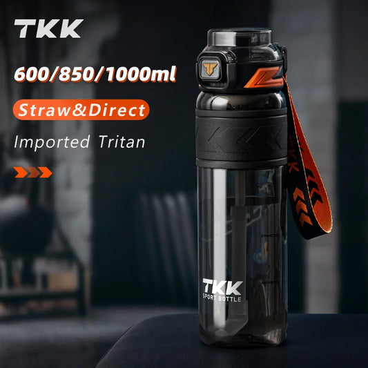 TKK 600/800/1000ml Sports Watter Bottle Tritan BPA-free Straw Portable Leak-proof Plastic Drinkware Outdoor Fitness Kettle