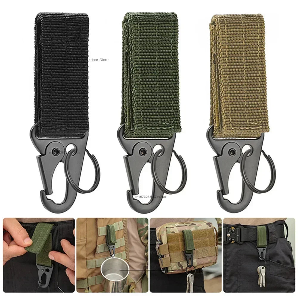 Tactical Gear Clip Carabiner Nylon Hook&Loop Belt Key Holder Black Metal Hook O-ring Buckle for Outdoor Sport Hiking Backpack