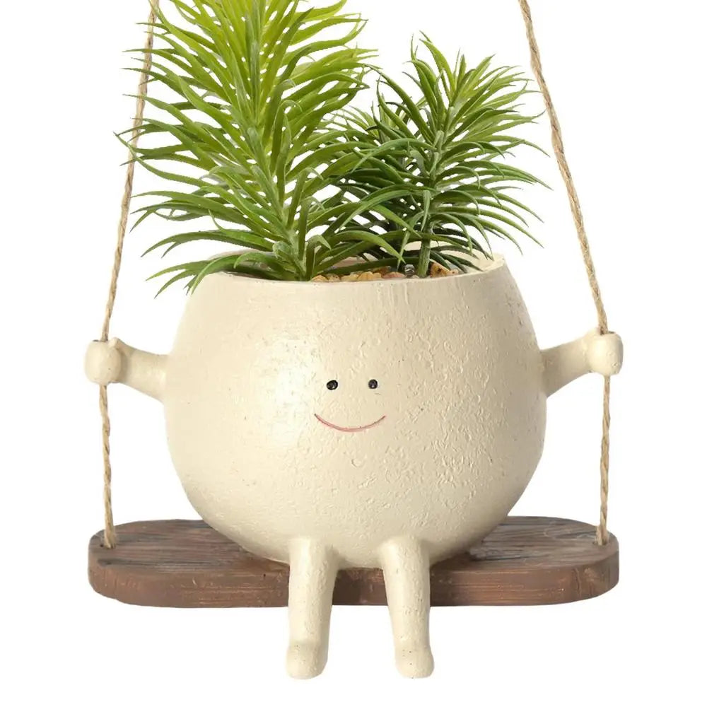 Swing Flower Pot Resin Smiling Face Planter Pot Creative Wall Hanging Planter For Indoor Outdoor Plants Gardening Accessories