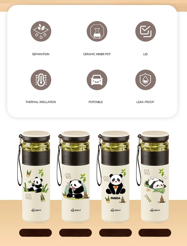 GIANXI 480ML Stainless steel Thermo Bottle Home And Kitchen Water Bottle Drinkware Portable Panda Pattern Coffee Cup With Filter