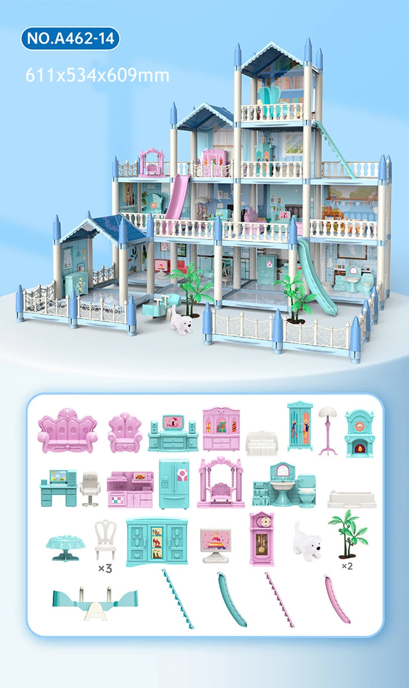 Doll Houses 3D Assembled DIY Miniatures Dollhouse Accessories Villa Princess Castle with LED Light Girl Birthday Gift Toy House