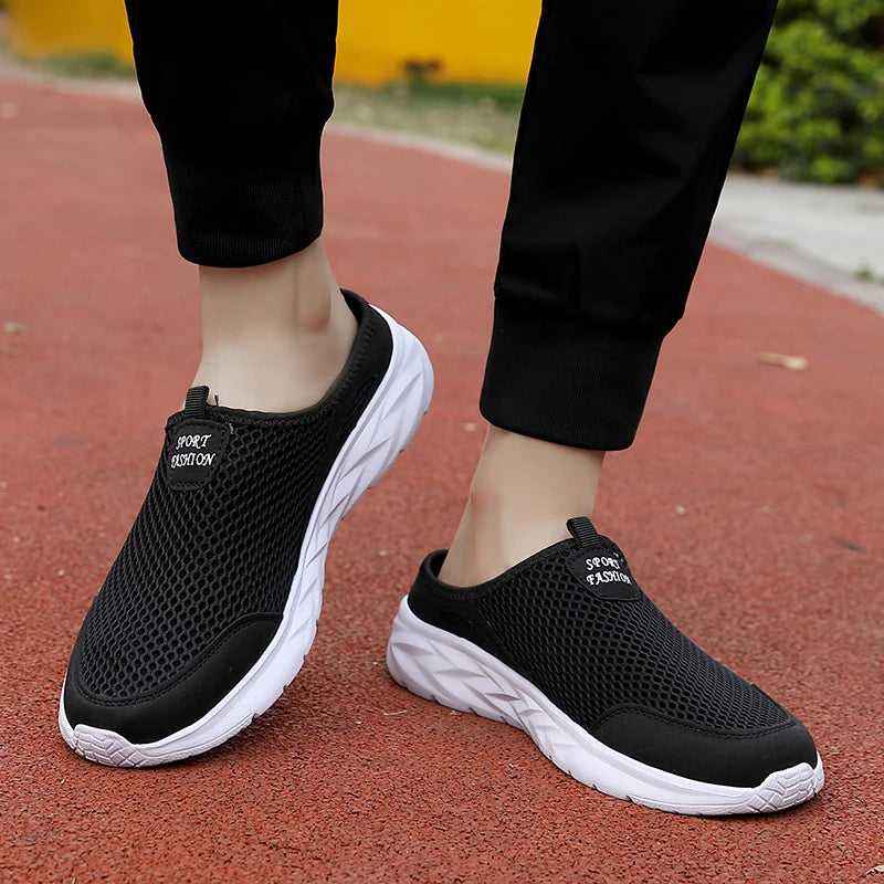 YRZL Casual Shoes Men Summer Half Shoes Slippers Slides Slip on Shoes Men Mesh Breathable Soft Comfortable Slippers for Men