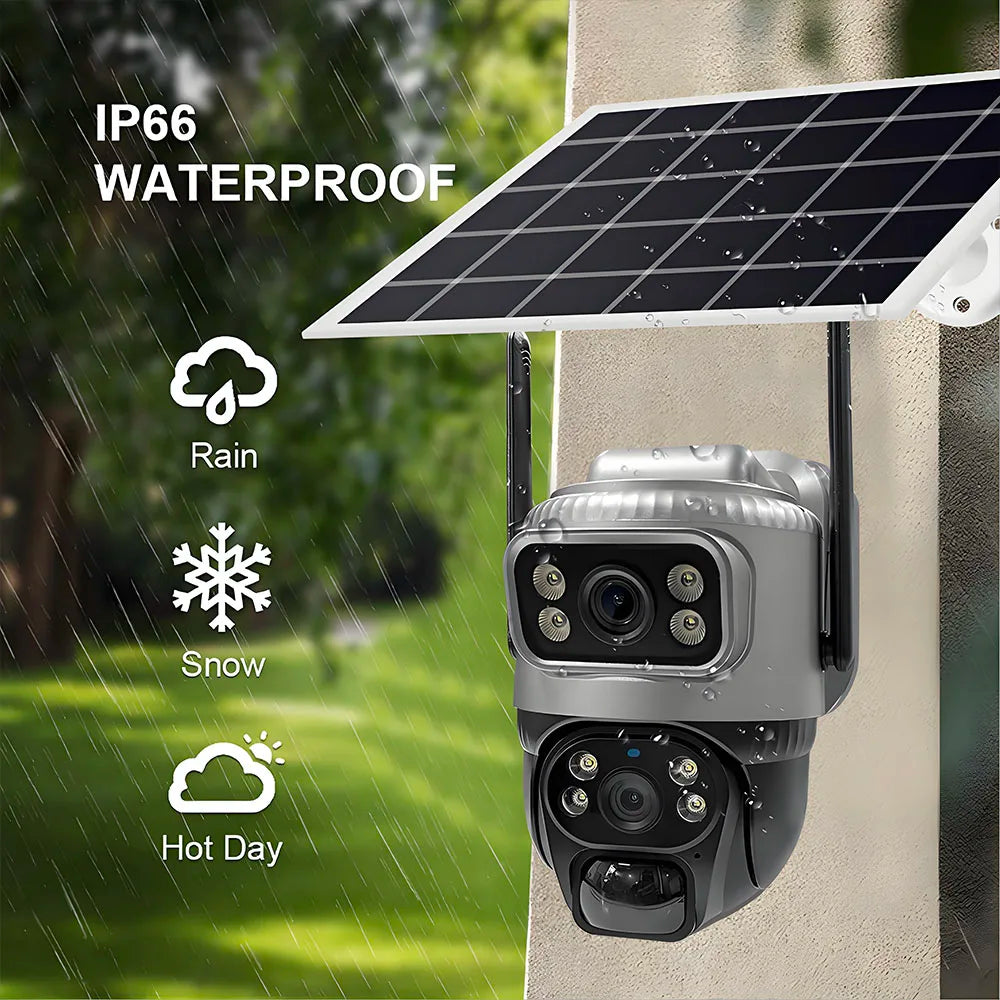 Solar Camera Outdoor Dual Lens 8MP 4G SIM IP 8000mAh Batteries Wireless Video Surveillance V380 Security Protection 360 CCTV