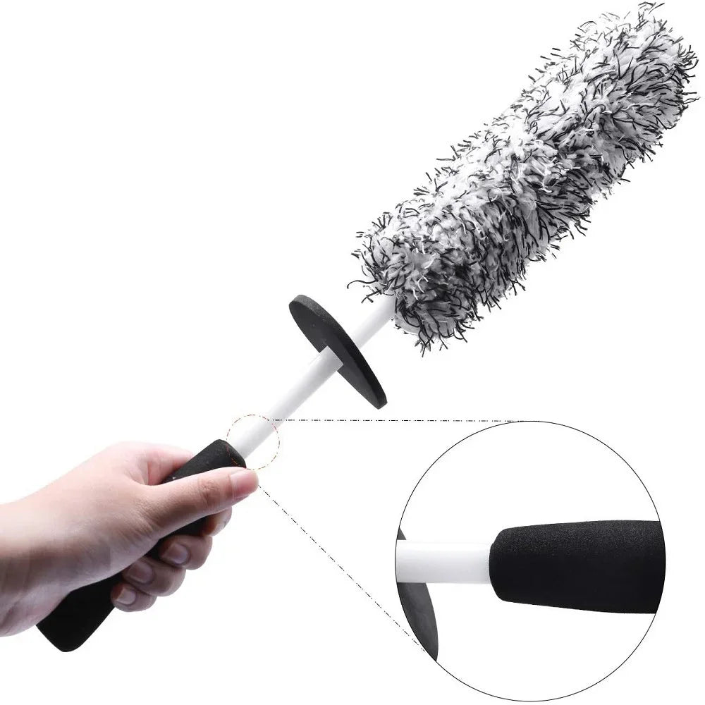 Car Wash Super Brush Microfiber Premium Wheels Brush Non-Slip Handle Easy To Cleaning Rims Spokes Wheel Barrel Car Accessories