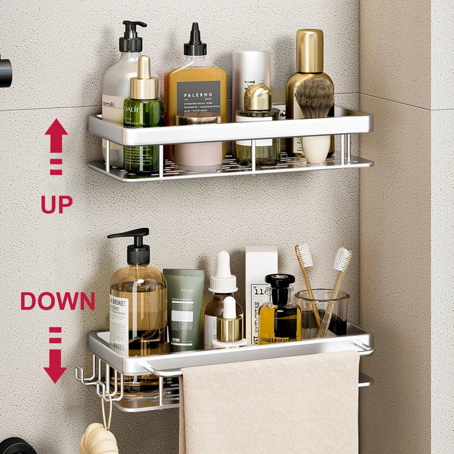 Bathroom Shelf No Drill Wall Mounted Shampoo Bottle Shower Corner Rack Toilet Storage Rack Aluminum Bathroom Kitchen Accessories