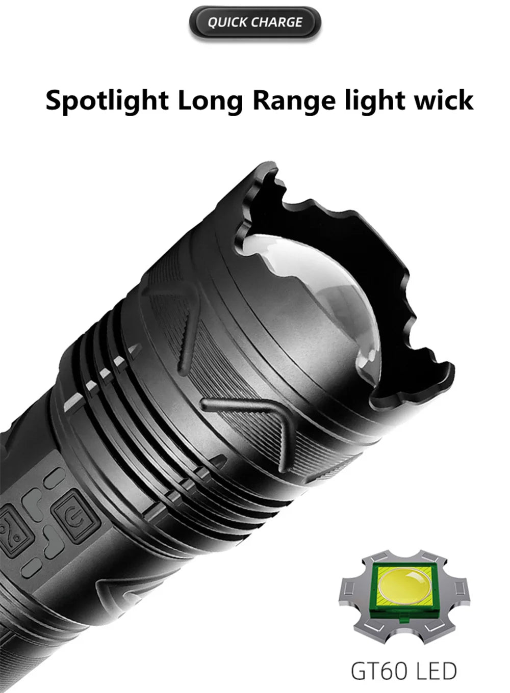 Powerful LED Flashlight Super Bright Spotlight Long Range Zoomable Emergency Torch Outdoor Tactical Lamp lantern Power Display