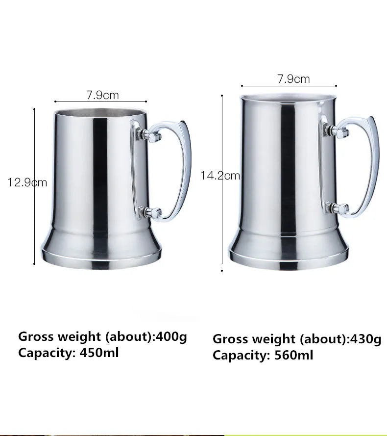 450/550ml Tankard Stein Double Wall Stainless Steel Beer Mug Cocktail Breakfast Milk Mugs with Handgrip Coffee Cup Bar Tool