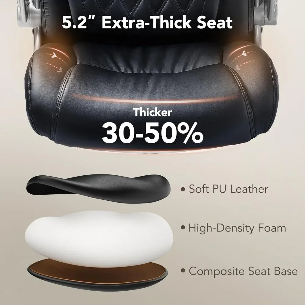 Executive Office Chair, Posture PU Leather with Dynamic Sitting & Stepless Adjustable Lumbar Support, Ergonomic, Computer Chairs