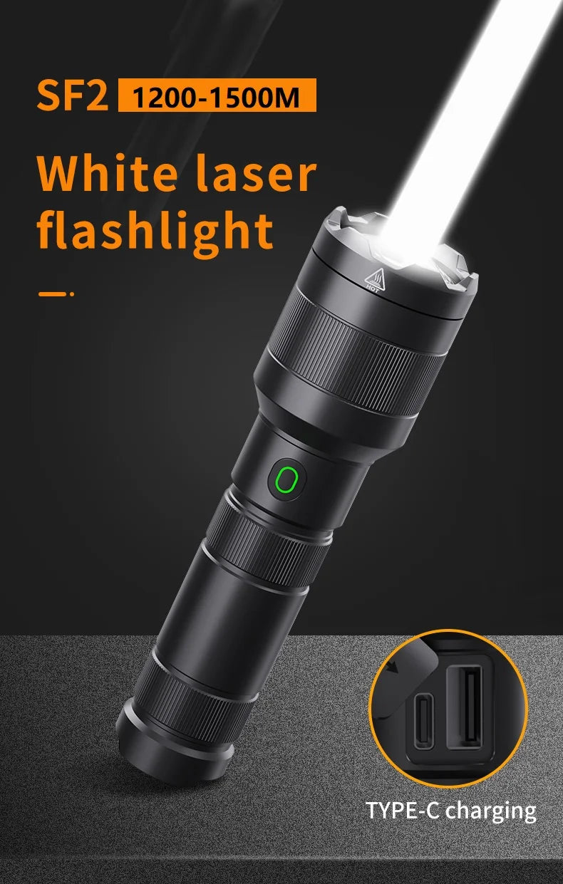 LEP White Laser Flashlight 1200-1500 Meters SF2 White Laser Light Rechargeable 21700 Battery Tactical Military Search Flashlight