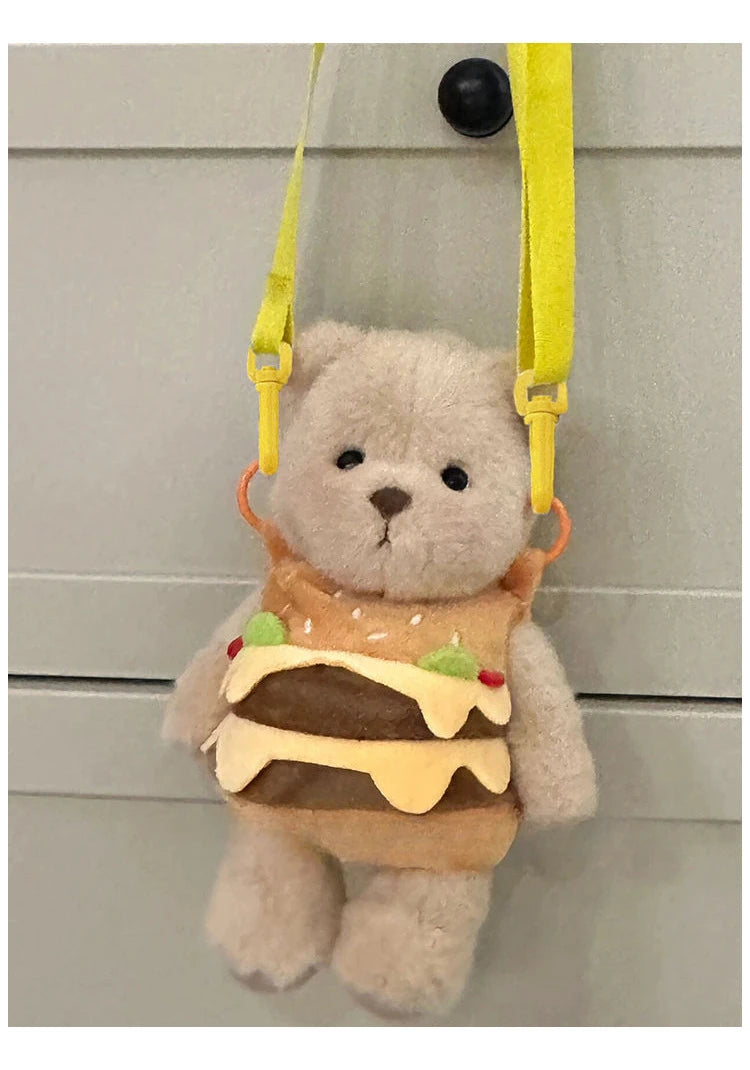 Cute Bear Crossbody Bags for Girls Soft Plush Doll Bear Shoulder Bags Lovely Girls Mini Bags Baby Infant Hamburger Toys Gifts