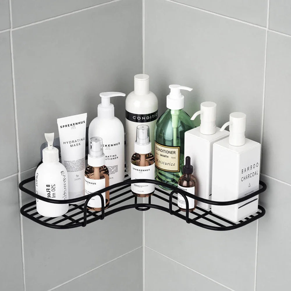 Wall Shelf Kitchen Organizer Shelves Bathroom Shelf Corner Iron Shower Caddy Storage Rack Shampoo Holder Bathroom Accessories