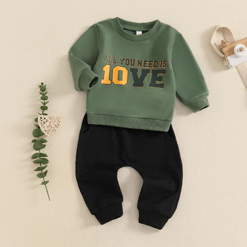 2024-07-23 Lioraitiin Baby Boys Pants Set, Long Sleeve Crew Neck Letter Print Sweatshirt with Elastic Waist Pants Infant Clothes