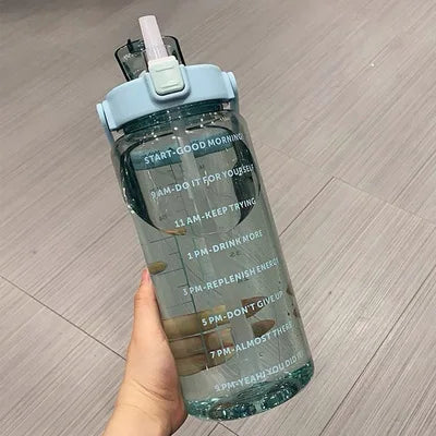 2L Portable Water Bottle Large Capacity Plastic Straw Water Cup Drink Bottle With Time Marker For Outdoor Sports Fitness