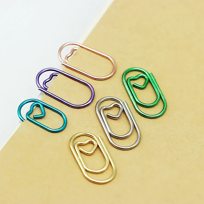 50 Pcs Metal Mini Love Notebook Bookmark Binder Paperclips Accessories Paper Clips Binding Office Stationary Supplies