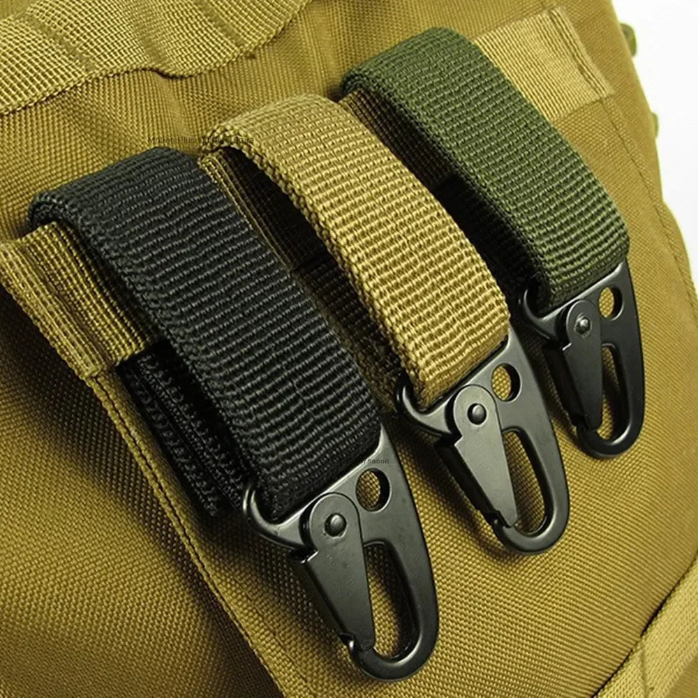 Tactical Gear Clip Carabiner Nylon Hook&Loop Belt Key Holder Black Metal Hook O-ring Buckle for Outdoor Sport Hiking Backpack