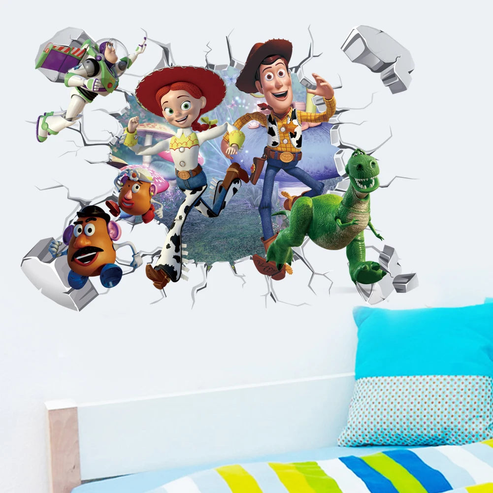 3D Broken Wall ToyStory Sherif Woody Wall Stickers For Kids Rooms Living Room Bedroom Kindergarten Wall Decoration Movie Poster