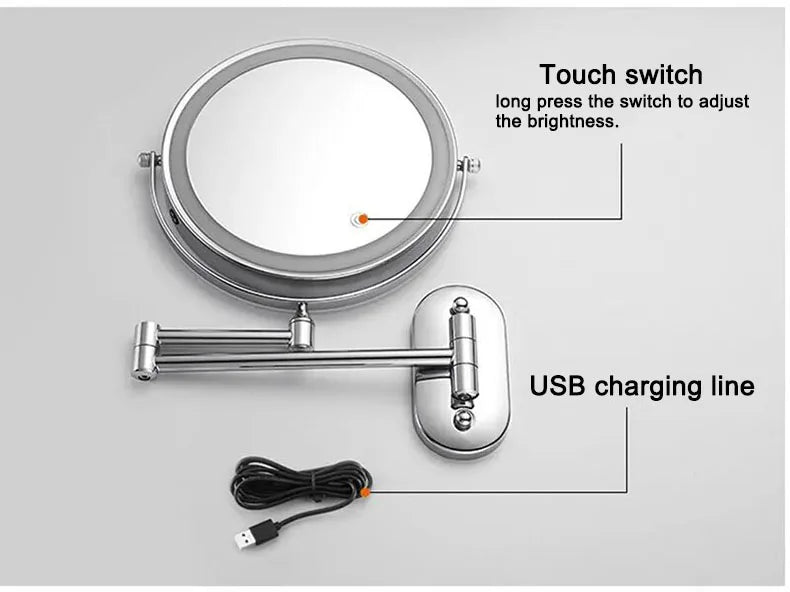 Wall Folding Makeup HD Mirror Double Side Fill Light Magnifying USB Charging Led Tricolor Dimming Bathroom Cosmetic Mirrors