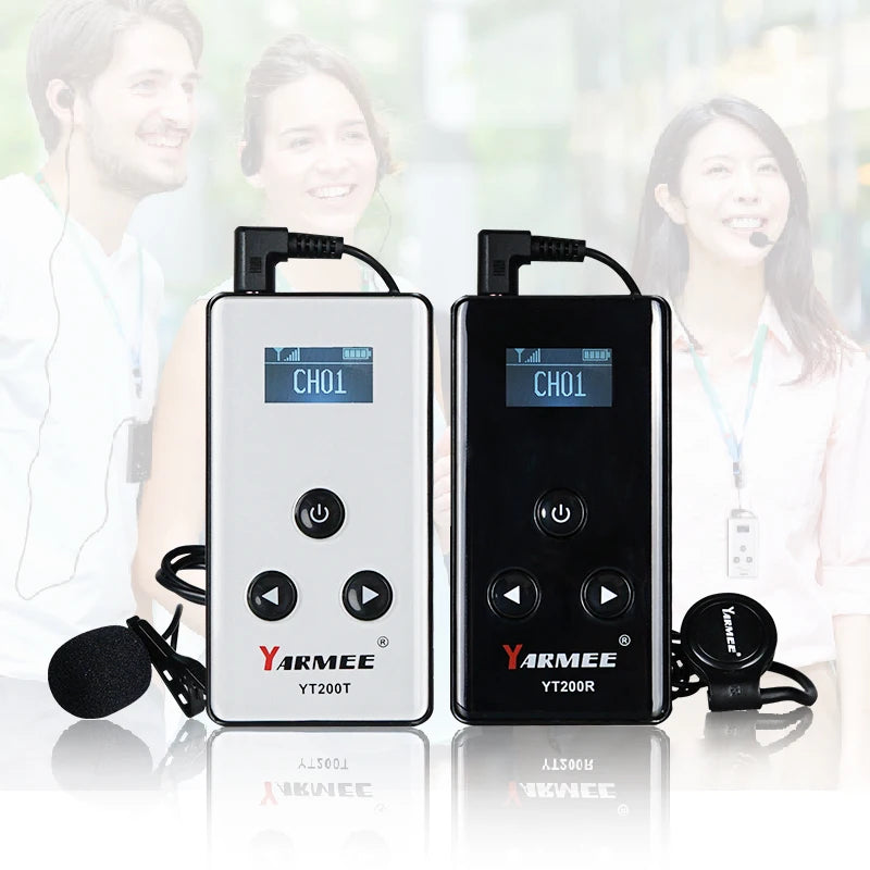 YARMEE Audio Guide Wireless Whisper Tour Guide System Voice Transmission 2 Transmitters +30 Receivers With Carrying Bag Earphone