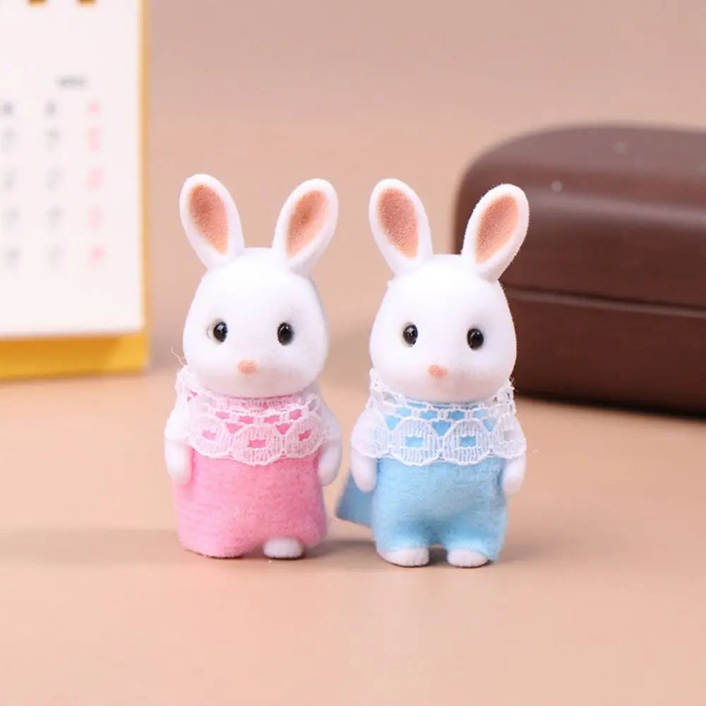 2PCS Kids Toys Rabbit Simulation Forest Animal Doll Tiger Duck Mini Forest Doll Figure Cat Model Mini Flocking Doll Girl