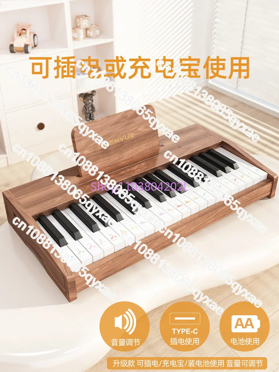 Wooden Children Little Piano Pattern Electronic Keyboard Beginner Baby Infant Boy Girl Baby Toy Gift