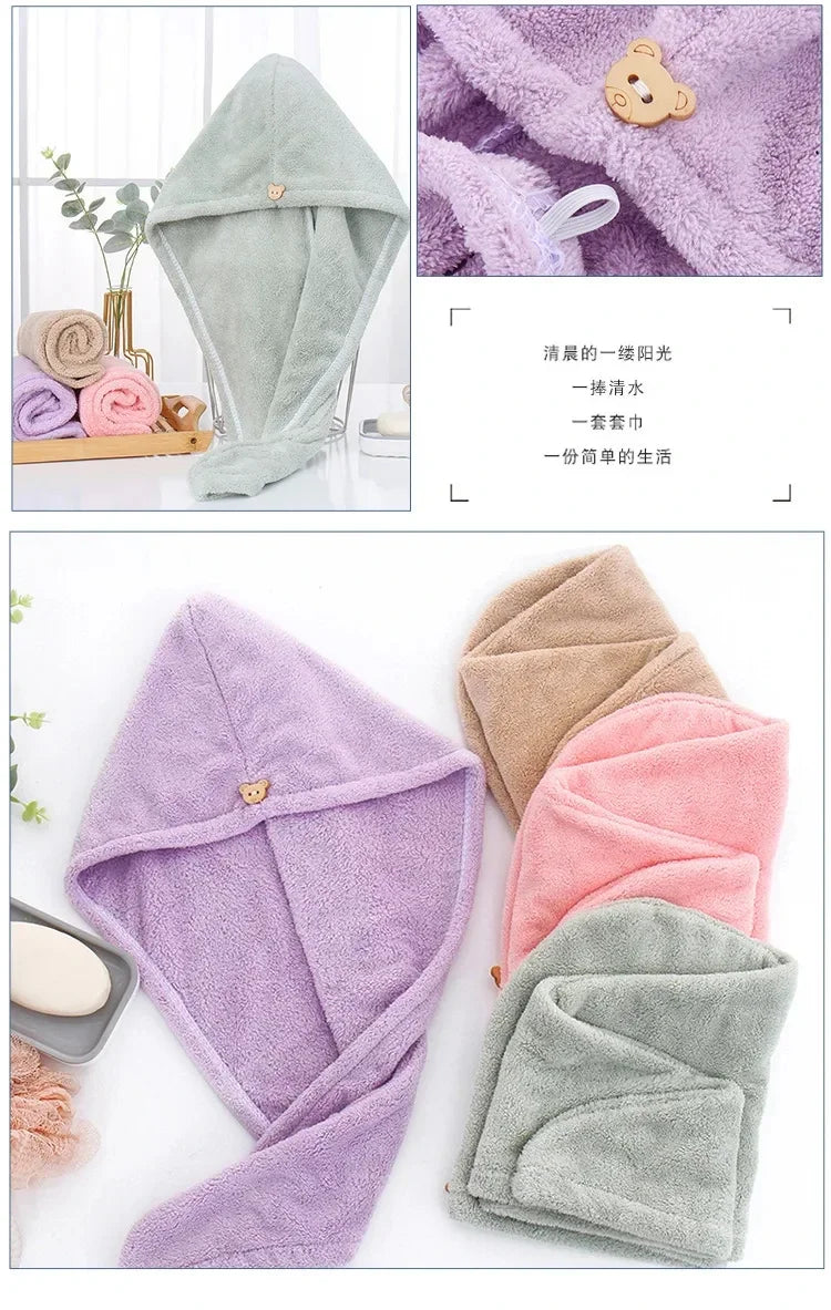 1PC Hair Drying Hat Quick-dry Microfiber Hair Towel Cap Hat Women Bath Hat Solid Towel Cap Super Absorption Turban Hair Dry Cap