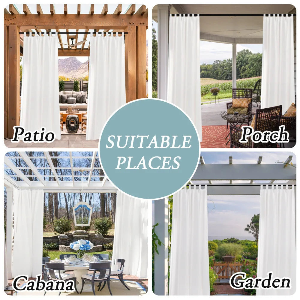 2pcs Linen Outdoor Waterproof Curtains Tab Top Window Screens for Gazebo Terrace Porch Finished White Sheer Curtains