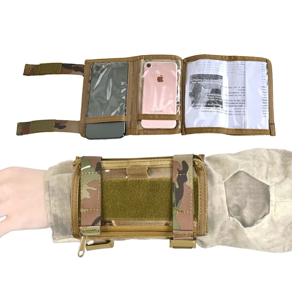 Tactical Arm Sleeve Map Pouch Wrist Pocket Strap Card Mobile Phone Storage Bag Camping Equipment Hunting Accessories Gear