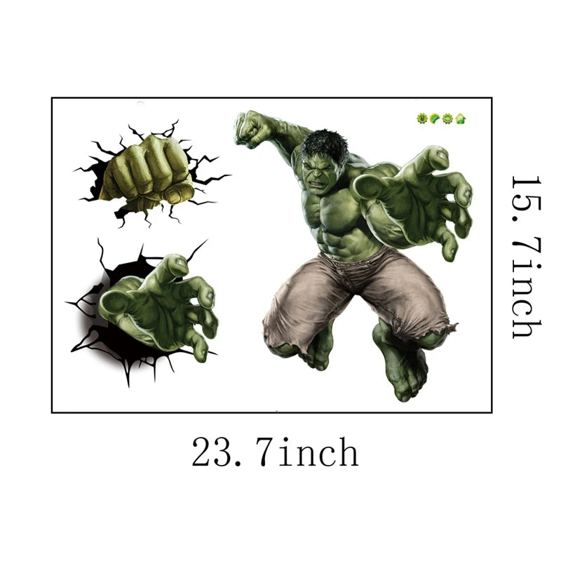 3D Cartoon Hulk Marvel Avengers Wall Stickers For Kids Rooms Living Room Bedroom Wall Decoration SuperHero Movie Poster