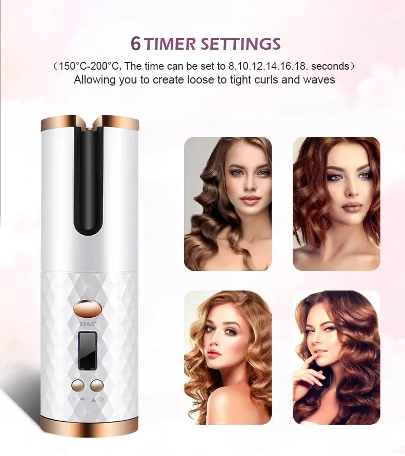 Automatic Hair Culers 3 Color Option USB Charging Portable Wireless Rotate Hair Curler Auto Hair Curling Iron Anti Scalding