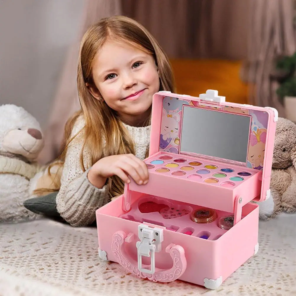 Kids Makeup Kit For Girl Washable Safe Cosmetics Toys Set Children Makeup Cosmetics Playing Box Play Set Safety Non-toxic Toys