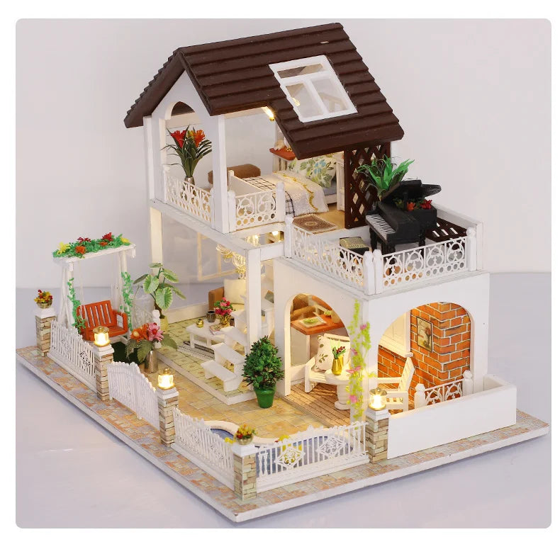 DIY Dollhouse Wooden doll Houses Miniature Doll House Furniture Kit Casa Music Led Toys for Children Birthday Gift