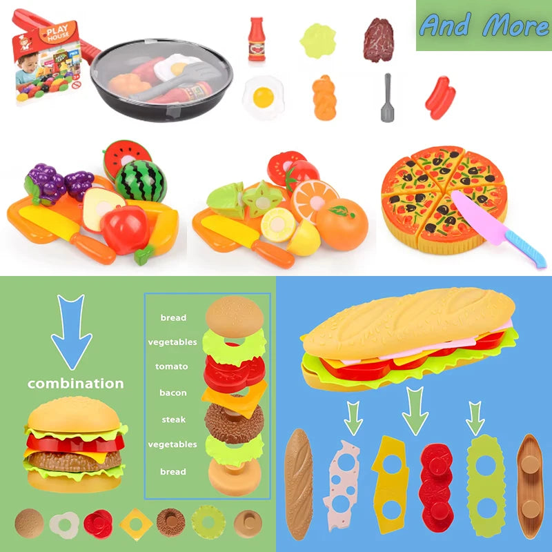 Baby Play Food Kitchen Toys Durian Apple Fruit Dinette Cutting Game Hamburg Pizza Creative Cooking Pretend Play House Girls Toys