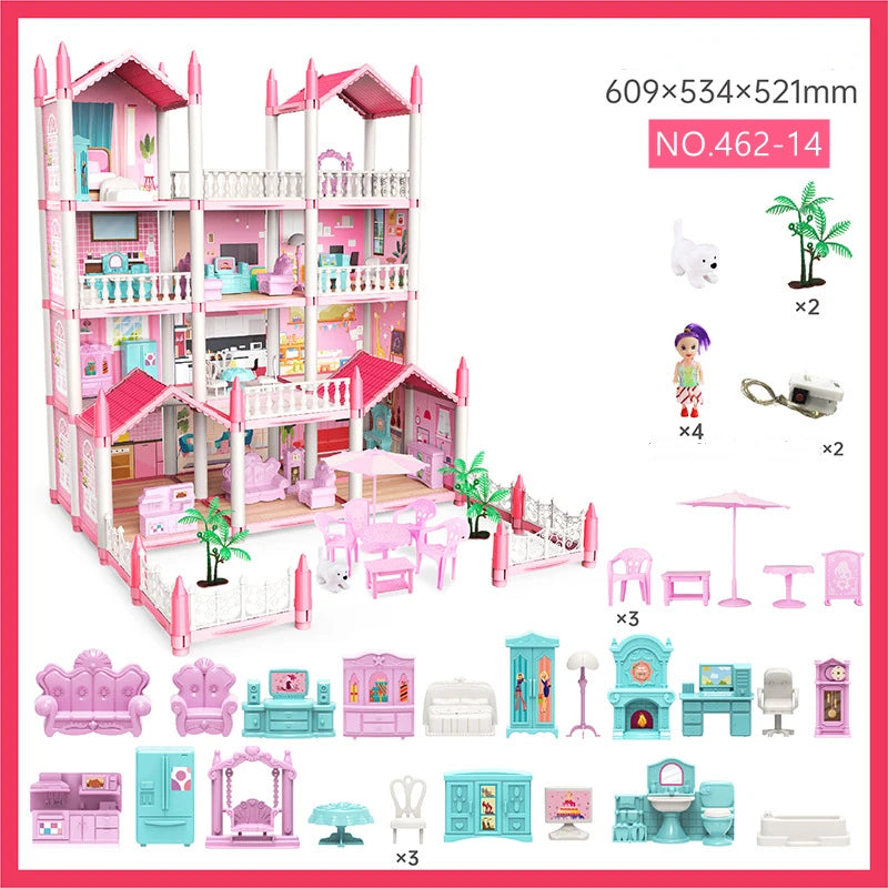 Children Montessori House 3d Assembled Lighting Diy Manual Doll House Villa Set Princess Castle Girl's Puzzle Toy Birthday Gift