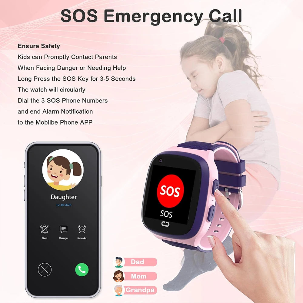 4G Kids Smart Watch Video Call Phone Watch Waterproof Monitor GPS SOS SIM Location Monitor Children Boy Girl Smartwatch Gifts