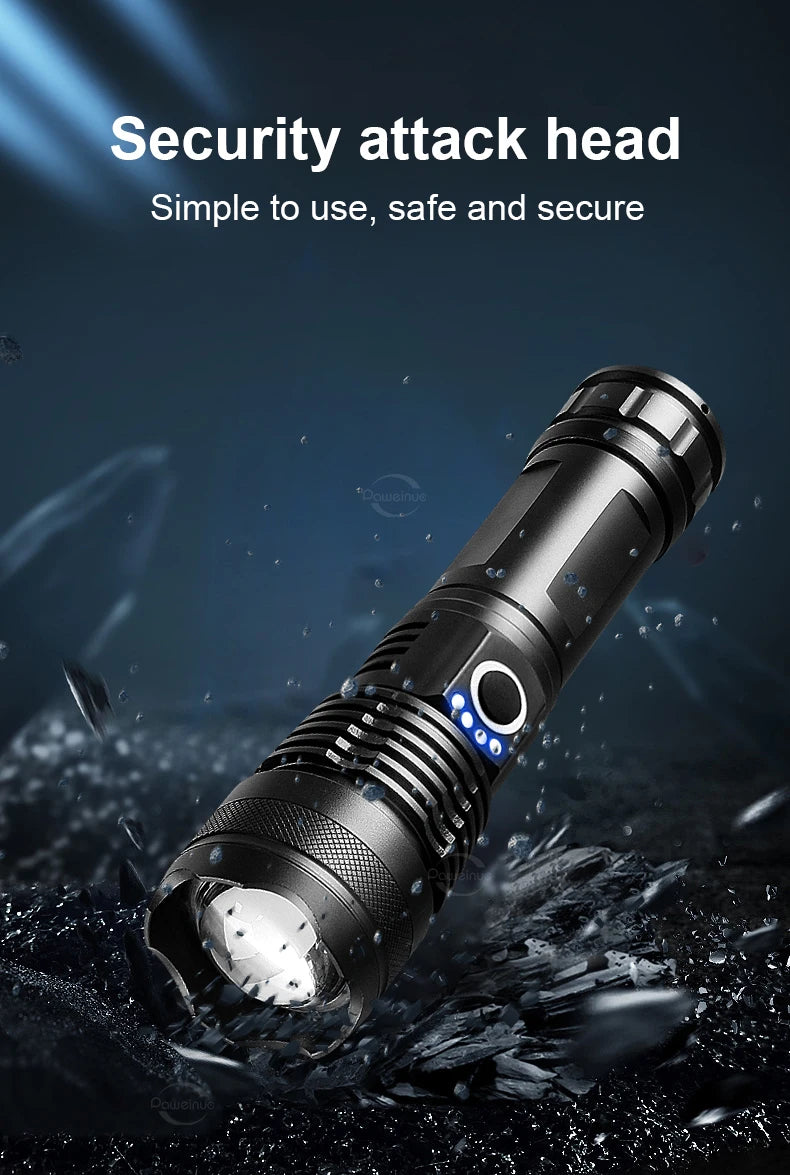 2024 High Power LED Flashlight Rechargeable Ultra Powerful Torch 4 Core Hand Lantern Zoomable 5 Lighting Modes Use of Alloy Make