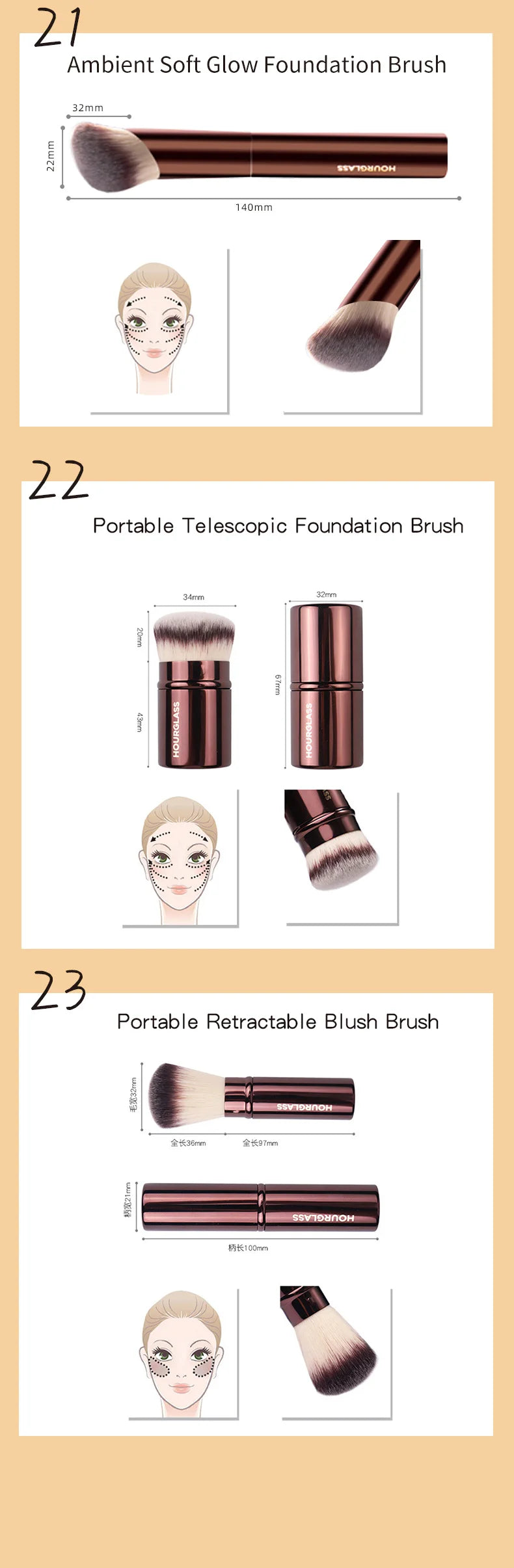 Hourglass Makeup Brushes Powder Foundation Concealer Blusher Bronzer Eye Shadow Eyebrow Eyeliner Sculpting Brush