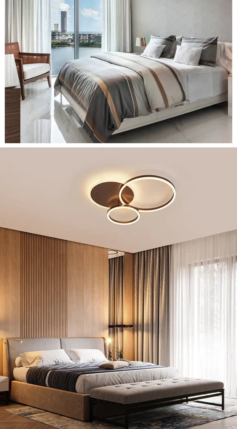 2023 Modern Led Circle Rings Ceiling Lights For living Room Bedroom Study Room Ceiling Lamp White/Brown/Black/Gold Color 90-260V