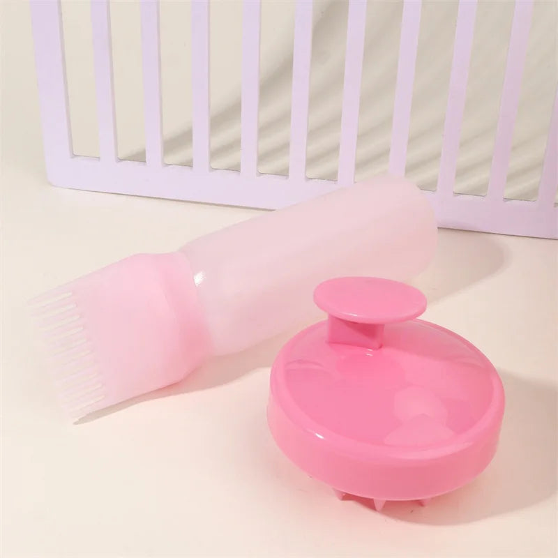 2pcs Hair Dye Refillable Bottle Applicator Comb Hair Massager Brush Air Cushion Comb Set Hair Coloring Hairdressing Styling Tool