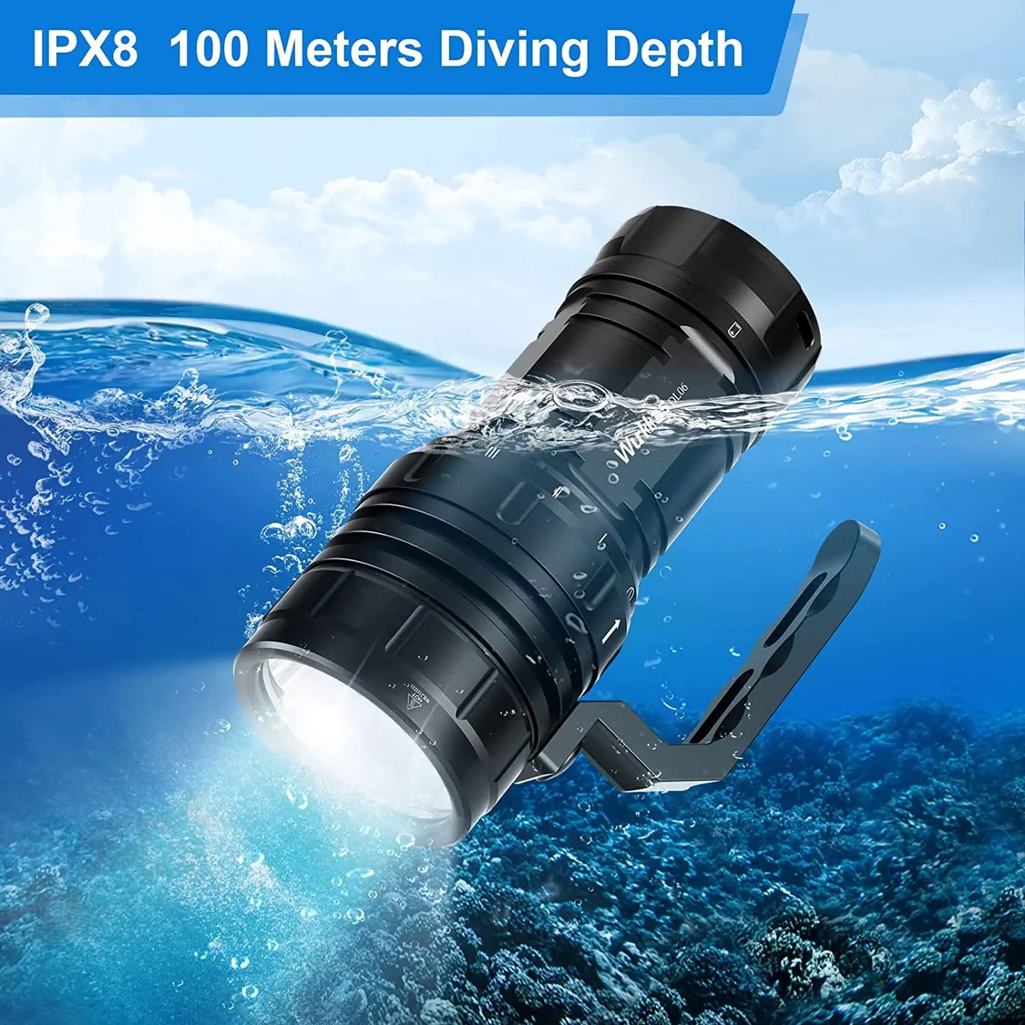 Wurkkos DL06 Professional Scuba Diving Flashlight IPX8 3*21700 Battery Super Bright 15000LM USB Reverse Charge 6 * XHP50.2