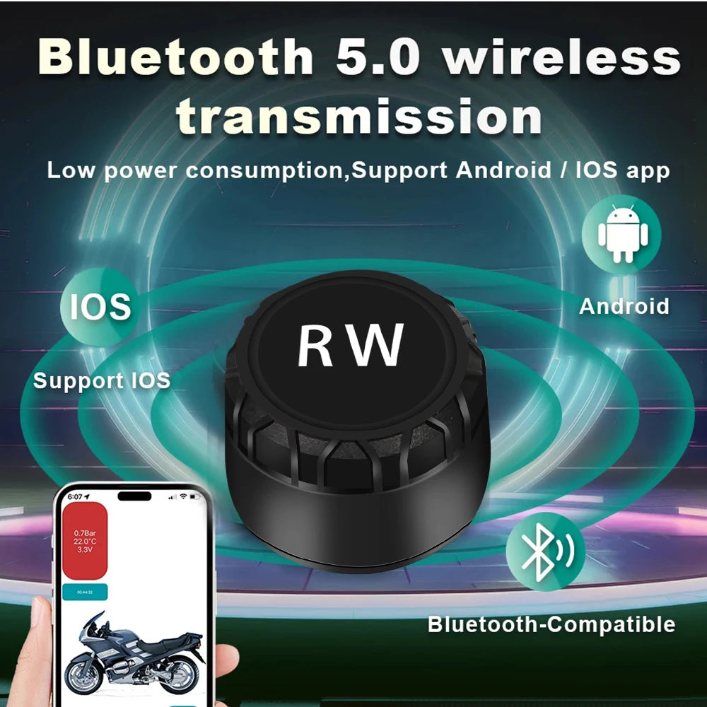 Motorcycle Tire Pressure Sensors TPMS Monitoring System with 2 External Sensor for Motor Bluetooth-Compatible Android/IOS